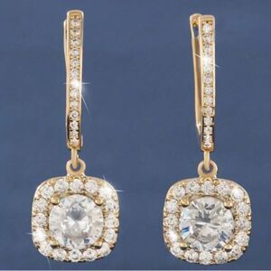 Square gold tone sparkle dangle drop earrings, NWOT